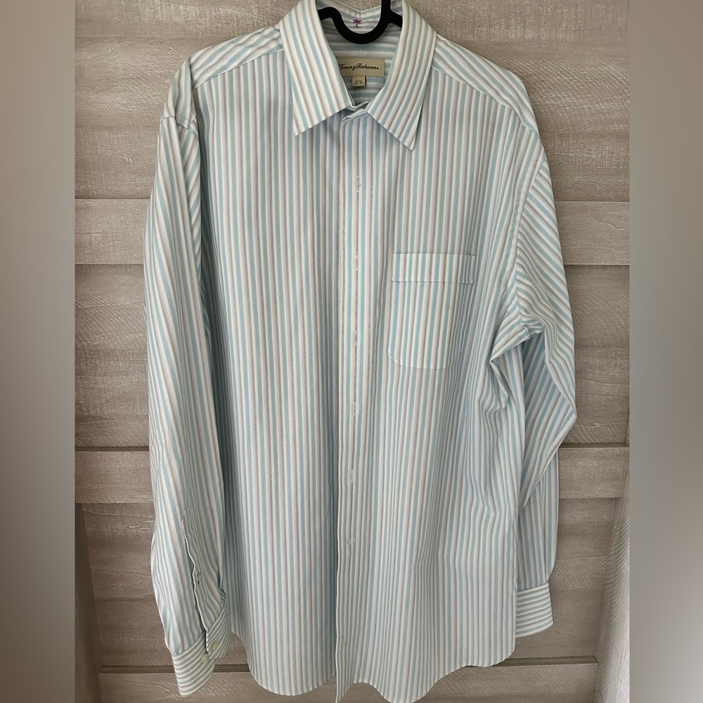 Tommy Bahama Men’s Blue/White Striped Dress Shirt - 15 1/2 34-35